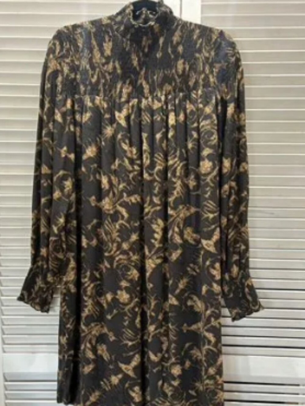 Vintage Floral High Neck Long Sleeve Midi Dress